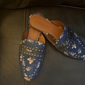 Coach Women's Blue Floral Studded Mules
